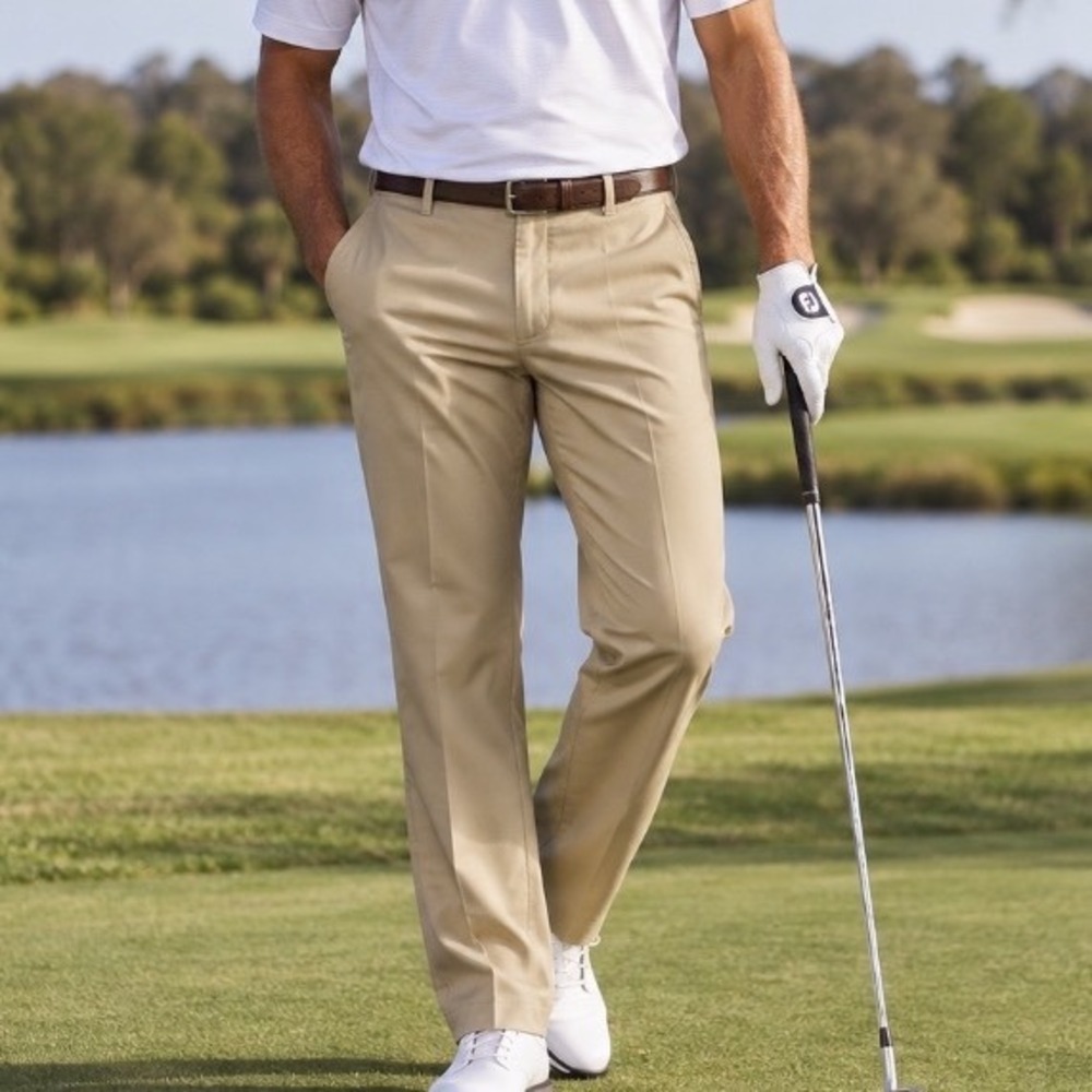 Greg Norman Tasso Elba Five Iron Mens Golf Pants 30x30 Khaki Tan Flat Front